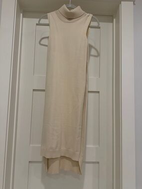 Sleeveless Cowl Turtleneck Sweater Dress - Cream